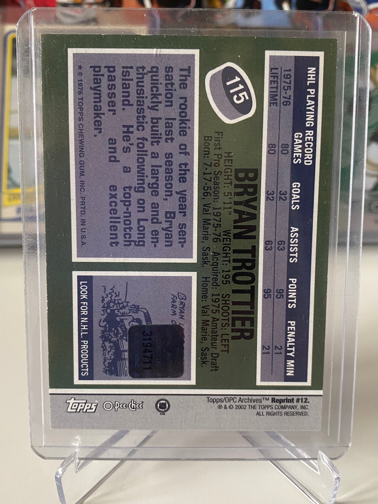 Bryan Trottier reprint Rookie on card autograph